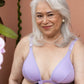 Easy-On Mobility Bra | Springrose® woman wearing lilac bra holding adjustable strap from AskSAMIE  