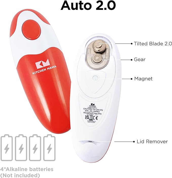 Automatic Electric Can Opener Red features, functions and battery requirements from AskSAMIE