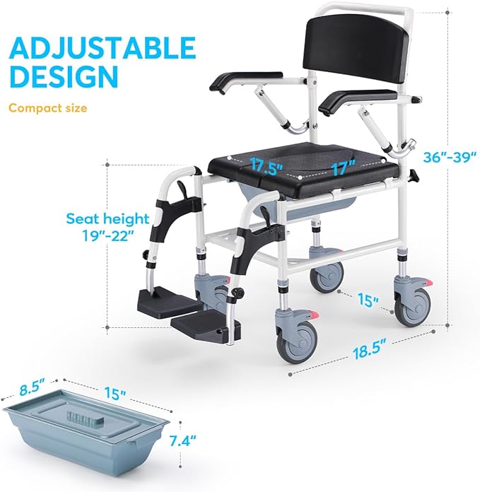 Drop Arm Rolling Commode Shower Chair from AsklSAMIE dimensions