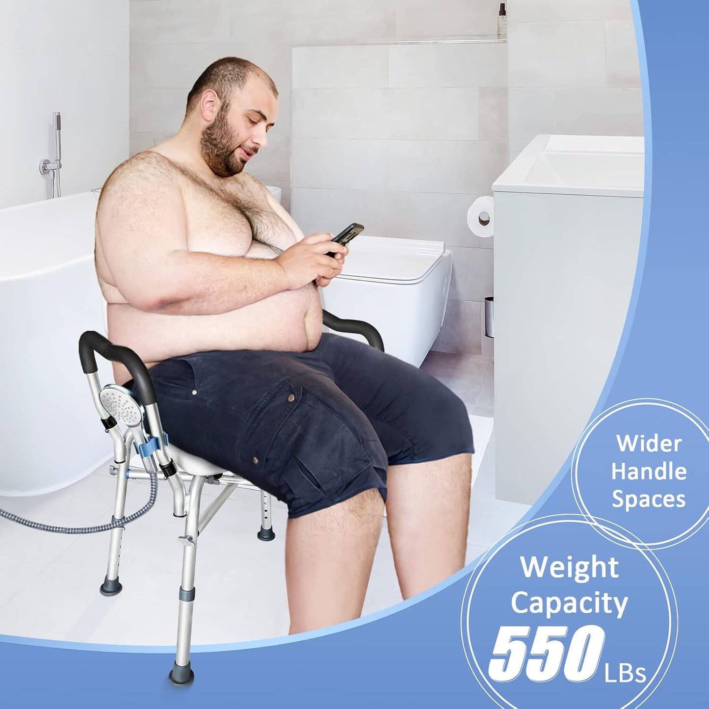 Bariatric Shower Chair with Back by AskSAMIE features weight capacity of 550lbs.