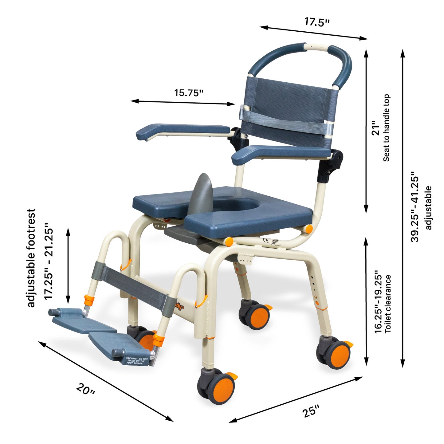 Roll-In shower chair dimensions from AskSAMIE