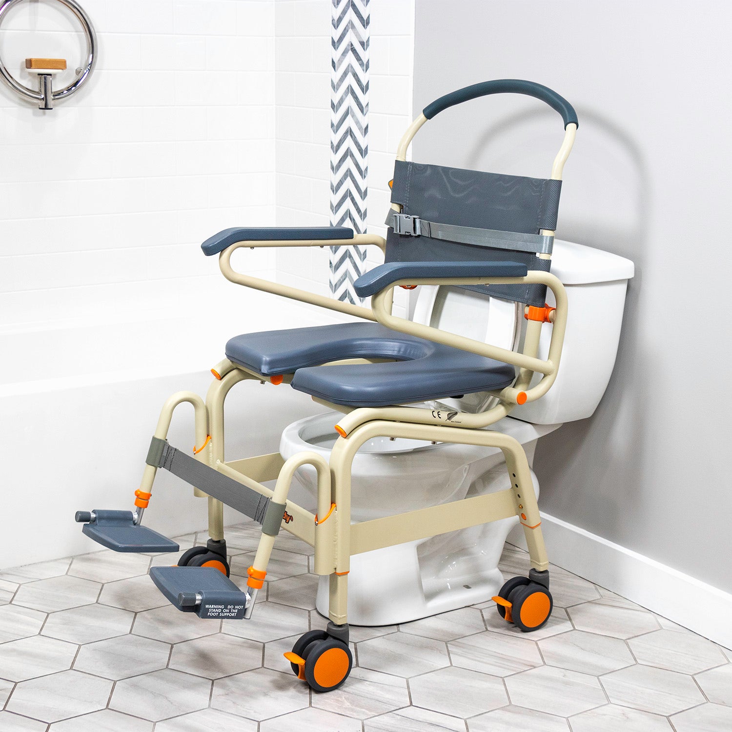 Roll-In shower chair 22 inch wide over toilet from AskSAMIE