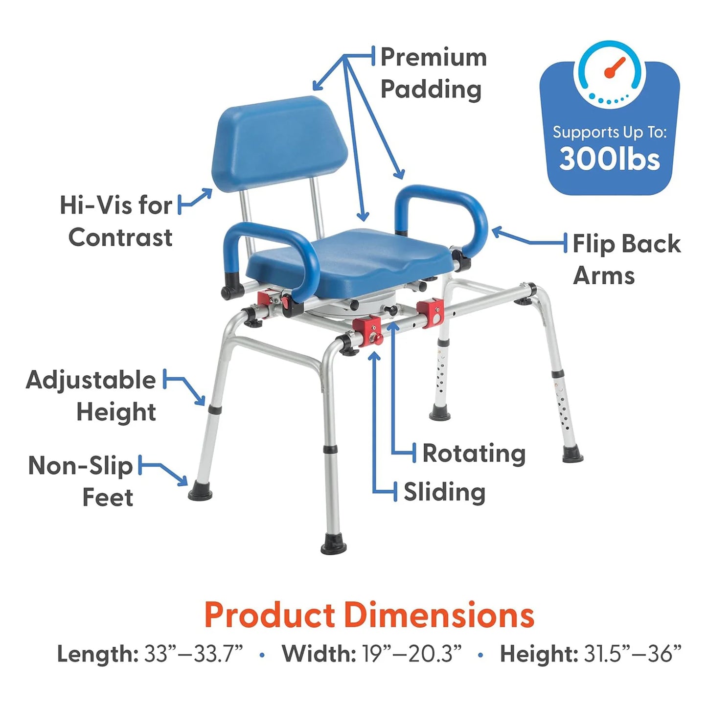 Swivel & Sliding Transfer Bench w/ Arm Rests