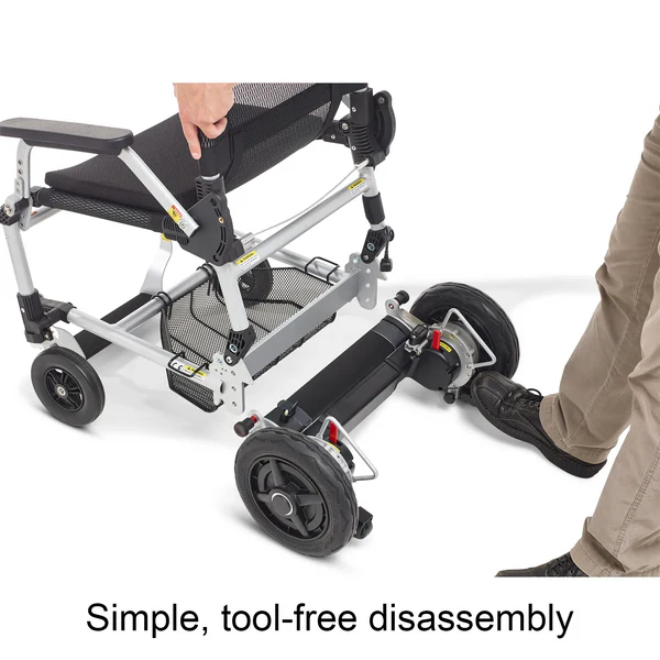 Zoomer - Lightweight Folding Power Wheelchair  wheel and battery detached from AskSAMIE