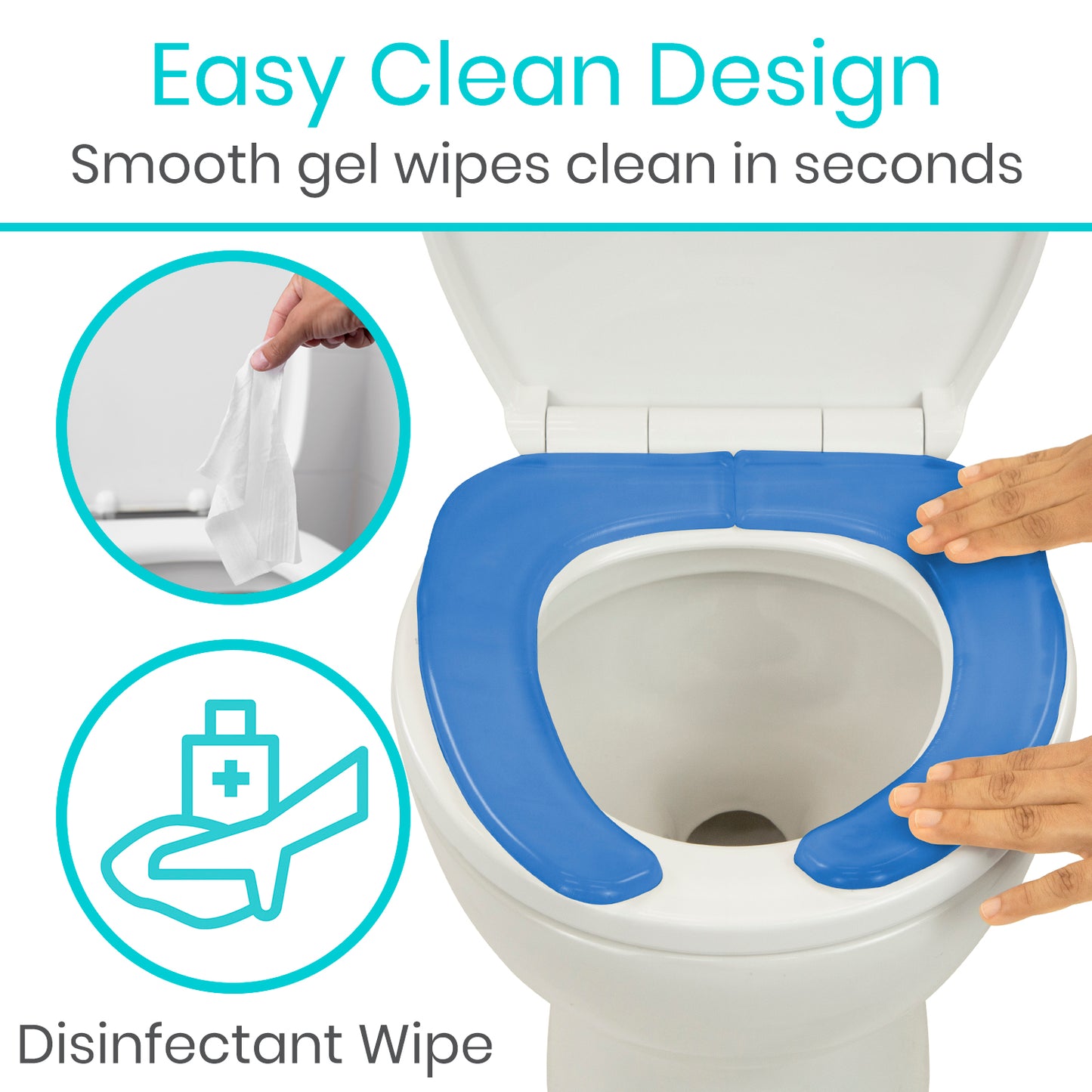 Gel Toilet Seat Cushion being cleaned easily with disfintectant wipe from AskSAMIE