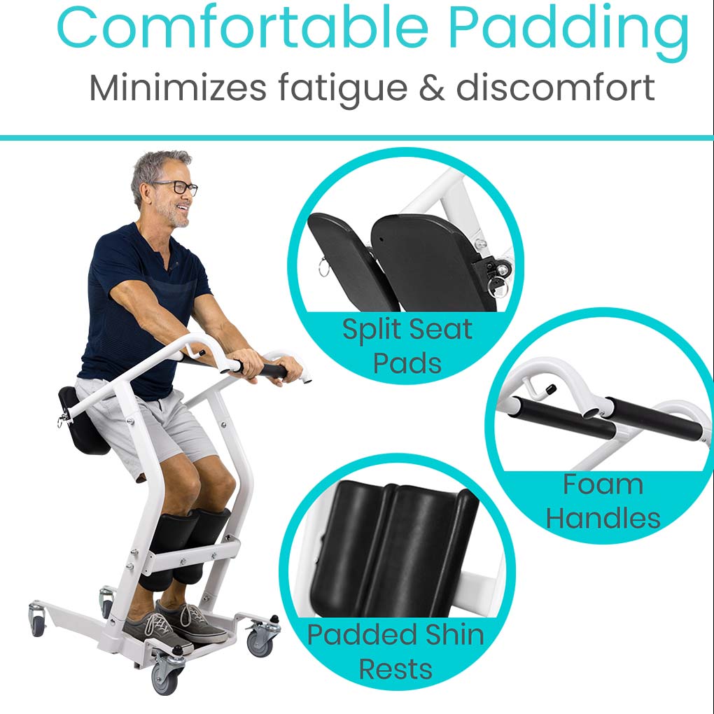 Stand Assist Transport Lift  handles, seat and shin pads come with comfortable padding