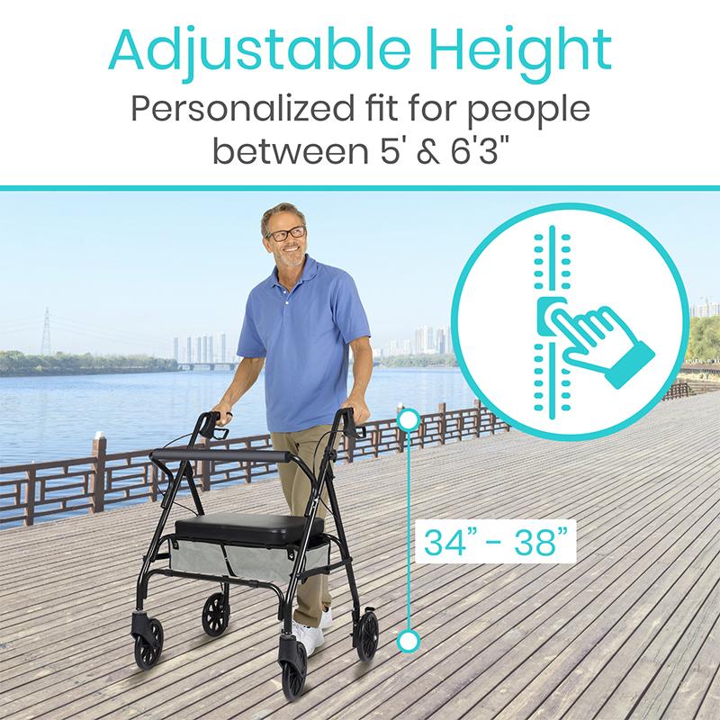 elder man using Bariatric Rollator with 8" Wheels with adjustable height from AskSAMIE