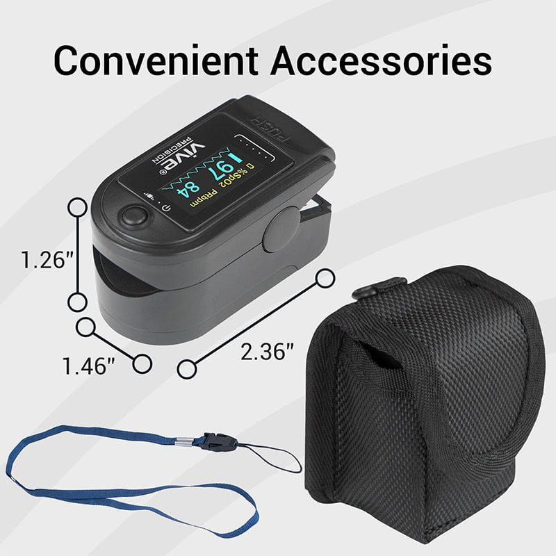 dimensions of pulse oxymeter with carry bag and strap for convenient access by AskSAMIE