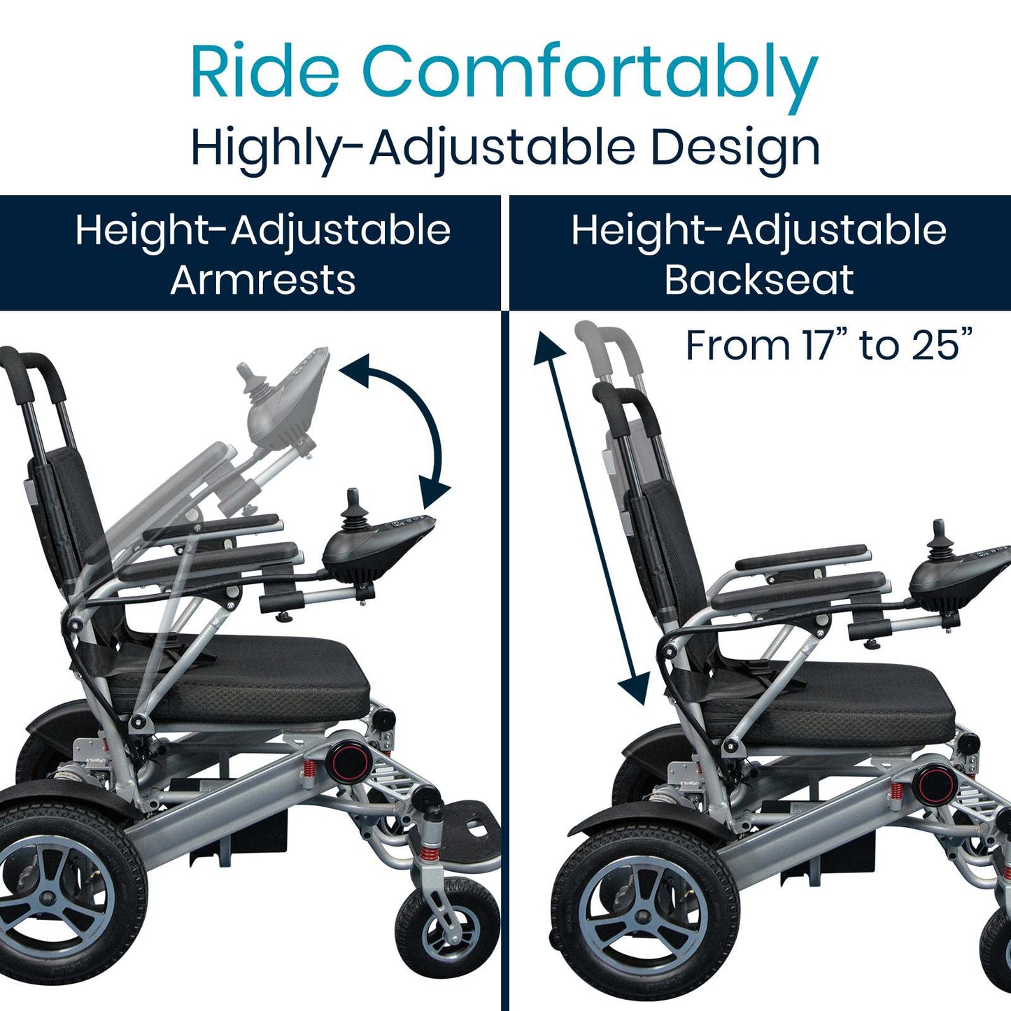 Folding Power Wheelchair height adjustment of backseat from 17"to 25"  by AskSAMIE