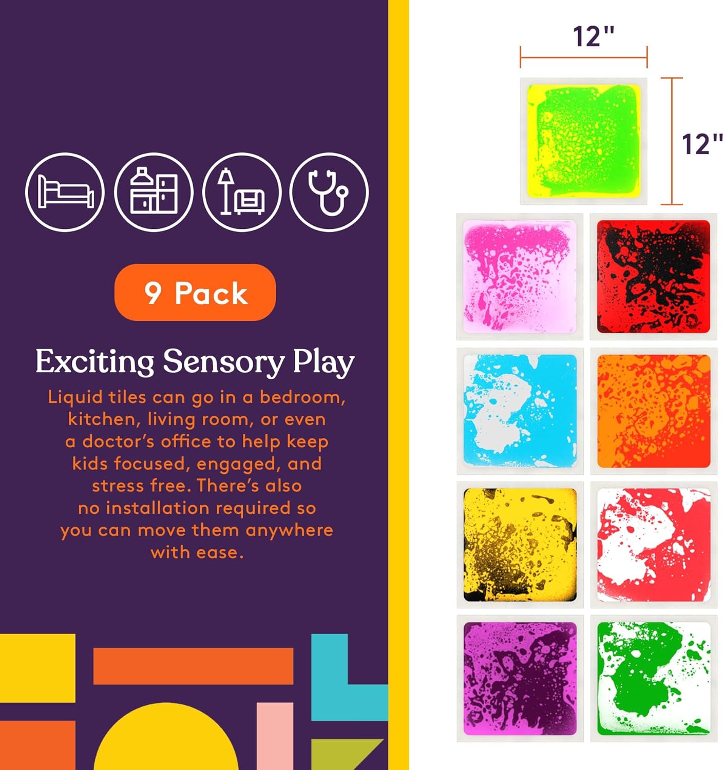 9 Sensory Liquid Floor Tiles with 12 x 12 inch dimensions AskSAMIE