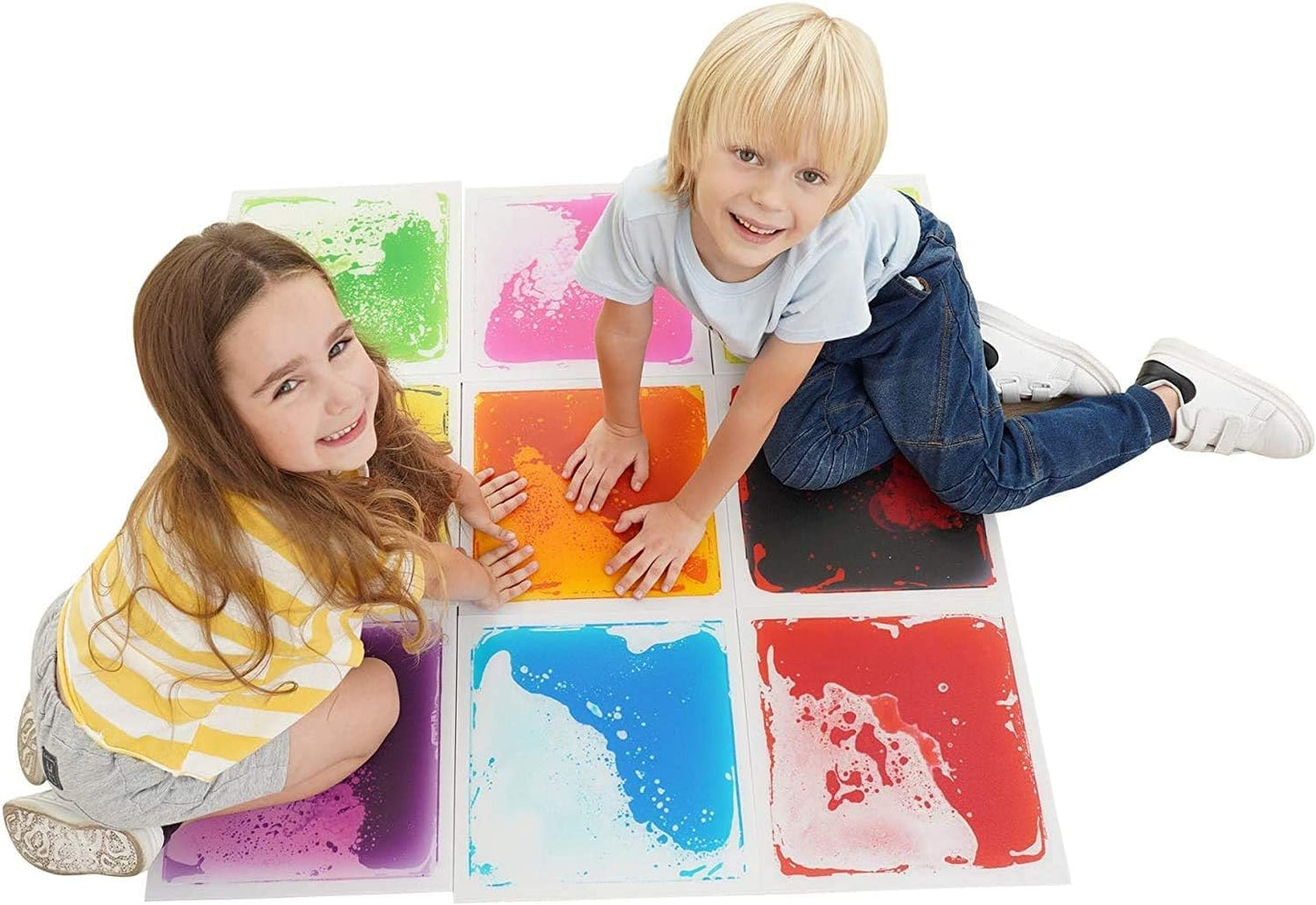 Children playing on Sensory Liquid Floor Tiles from AskSAMIE