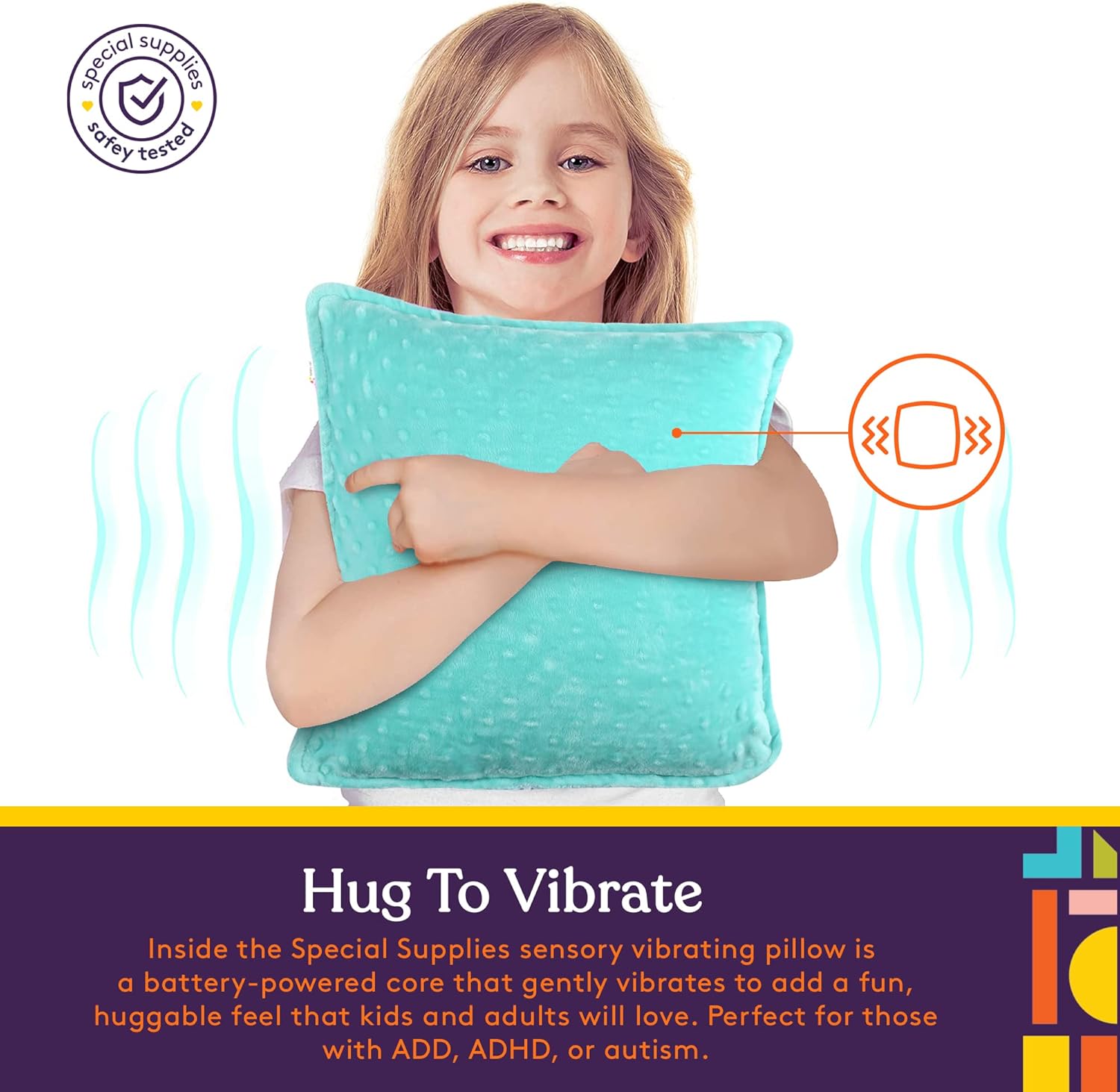 Pressure-activated Vibrating Massage Pillow vibrating while being hugged by child from AskSAMIE