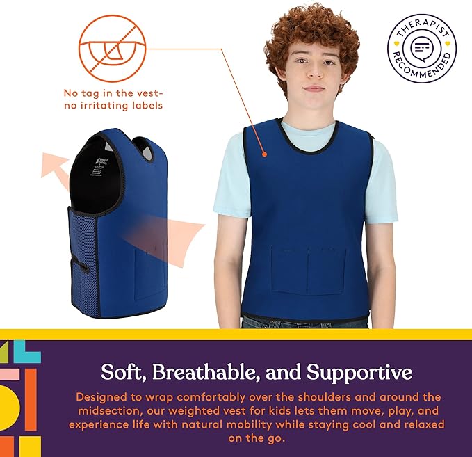 Weighted Vest for Kids front view with back view showing breathablity from AskSAMIE