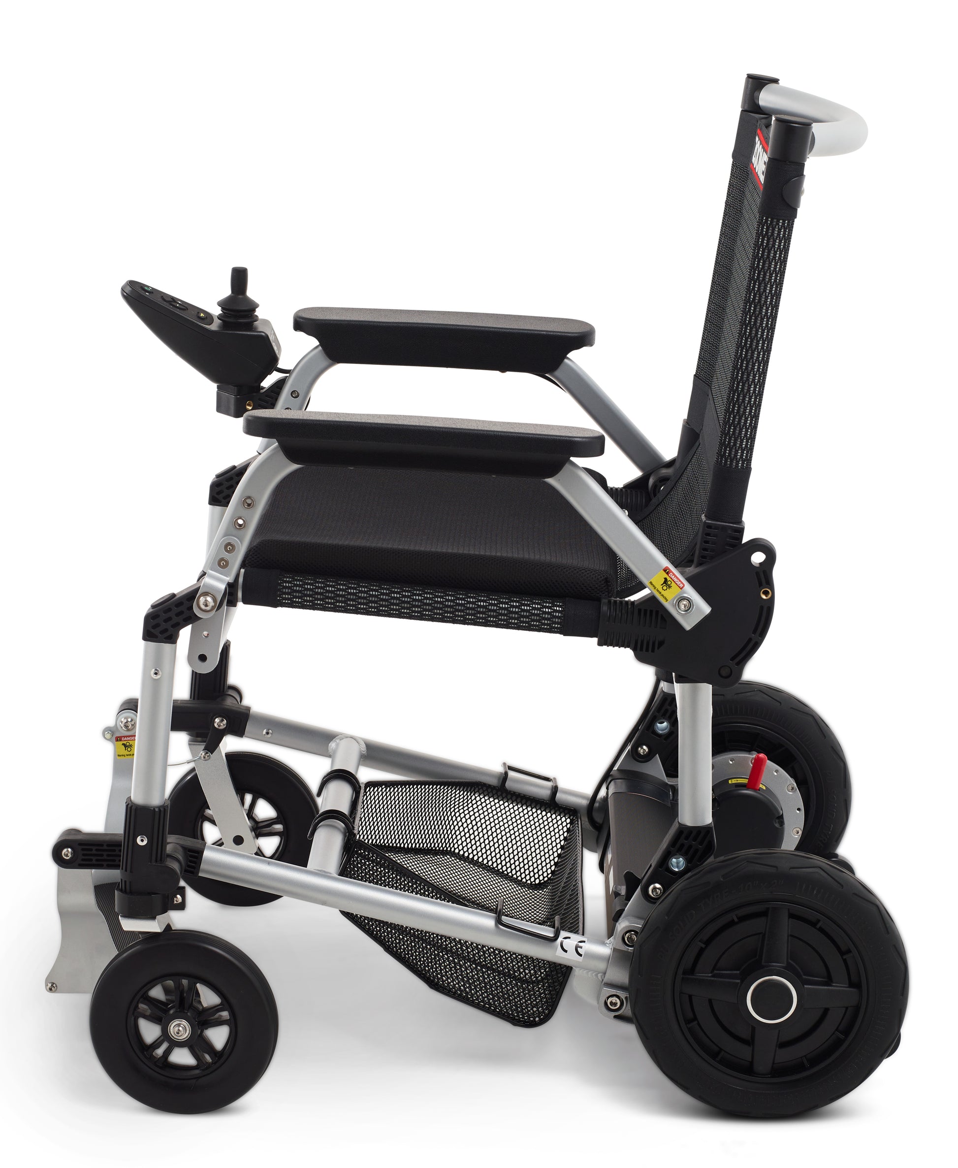 Zoomer - Lightweight Folding Power Wheelchair Black side view from AskSAMIE