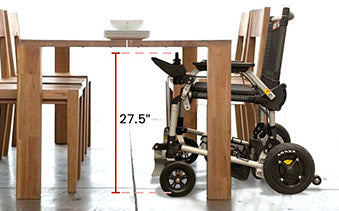 Zoomer - Lightweight Folding Power Wheelchair height compared to when placed at table from AskSAMIE