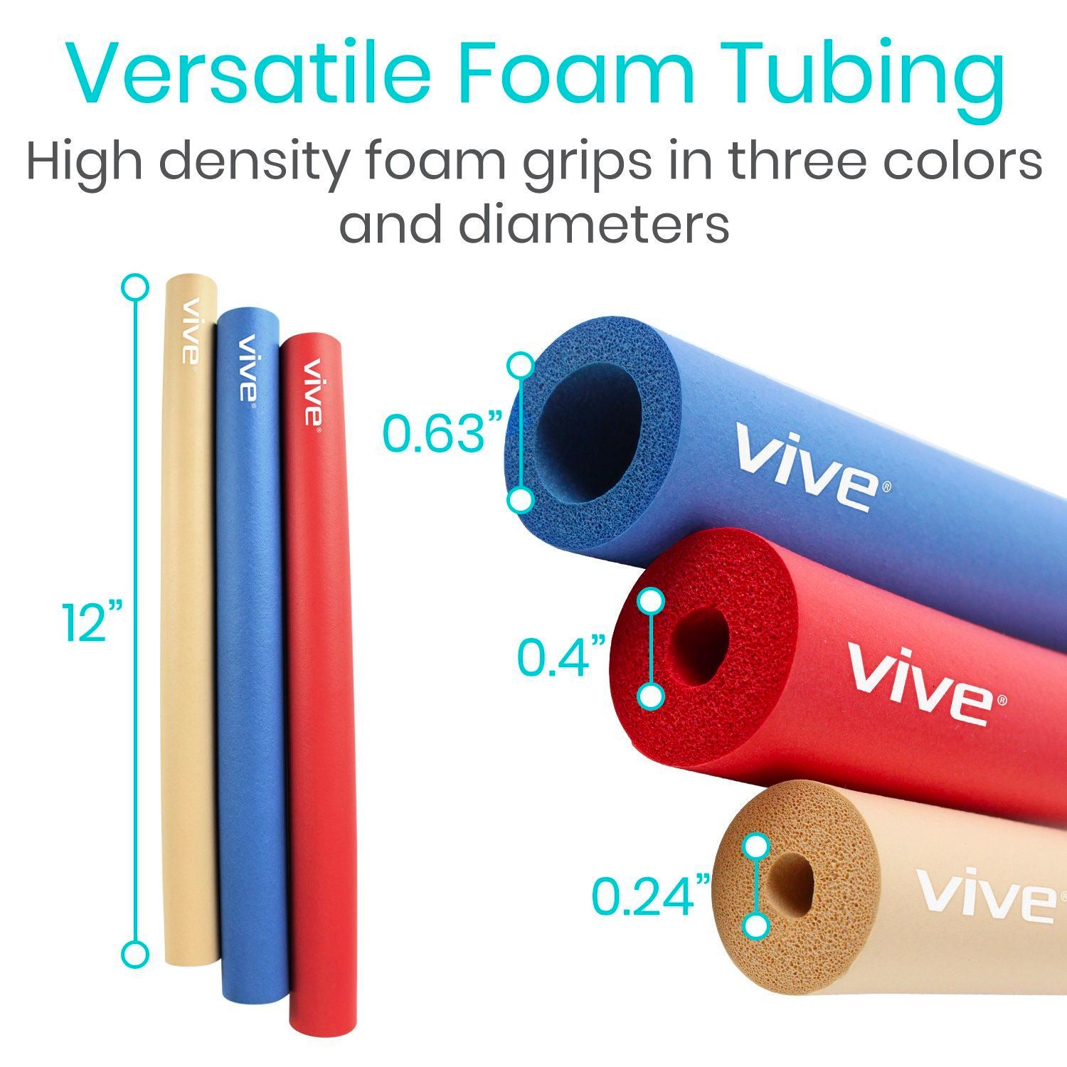 foam tubing with dimensions presented. 3 sizes with diameters of .63", .4" and .24" by AskSAMIE